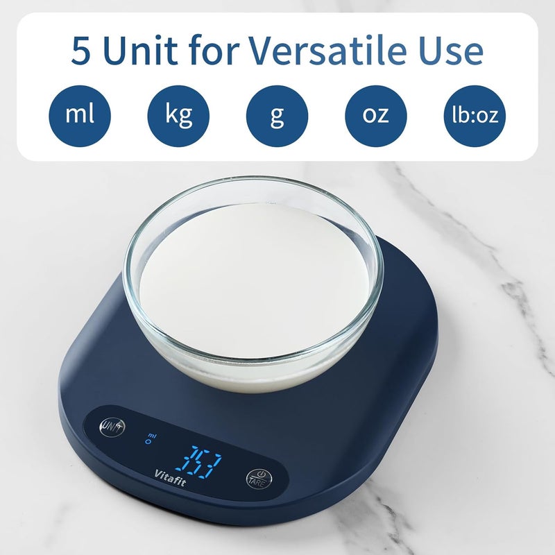 Vitafit 33lb/15kg Digital Food Scale in High Precision 0.1oz/1g, Our Own Kitchen Scale Professional Factory Since 2001, Home and Kitchen Essentials for Cooking and Baking, LED, 3*AAA Batteries, Blue - Image 3